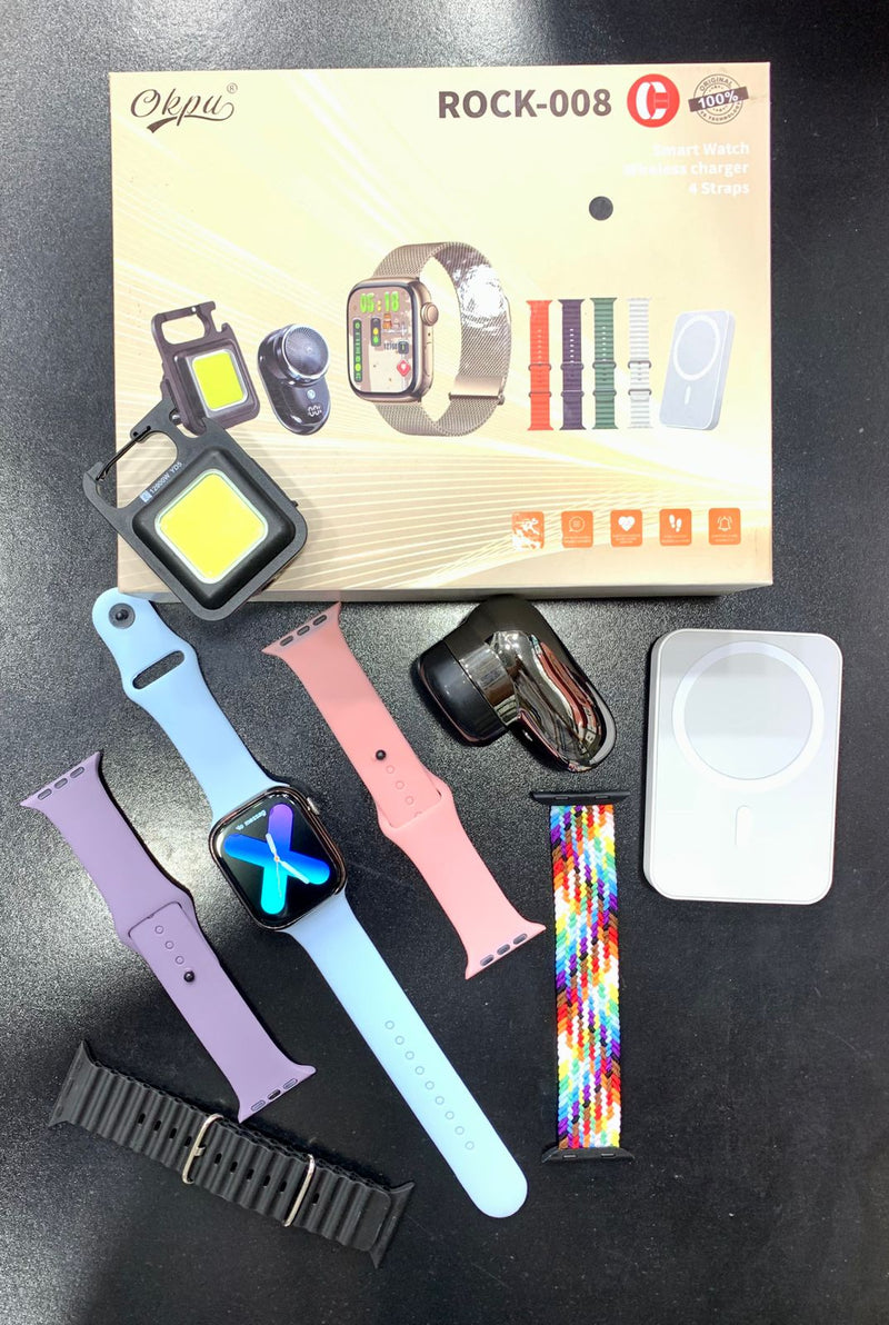Rock-008 Smartwatch  5 straps Wireless charger Shaver Emergency light